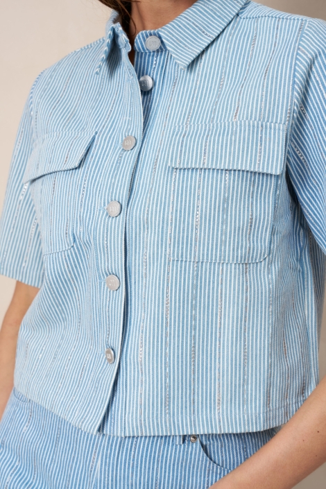 Lofty Manner blauwe dames blouse | Model vooraanzicht