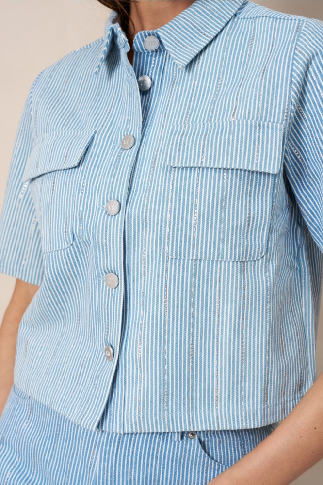 Lofty Manner blauwe dames blouse | Model vooraanzicht