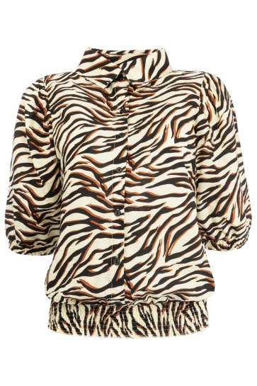 NED Blouse MIRAN 1 2 SS BROWN BRANCHES 25W4 X1889 01 Brown