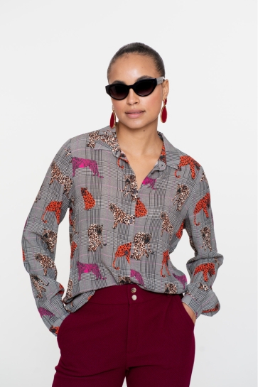 Geisha CHECKERED BLOUSE MET LUIPAARD 53756 20 000420 PINK/ORANGE
