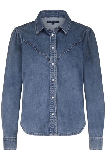 Red Button Blouse VICTORIA BLOUSE DENIM SRB4604 Mid Stone