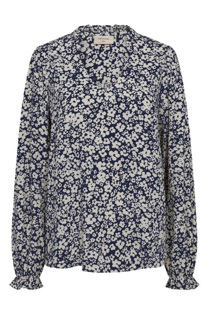 Freequent blauwe dames blouse | Vooraanzicht