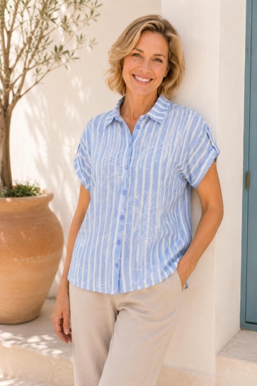 NED Blouse ANNELIE TOP SS LINNEN LOOK RUBBER PRINT 26S5 X2032 01 Jeans Blue