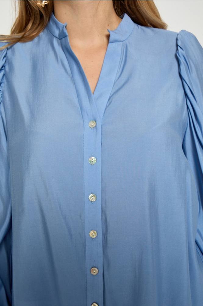 Peppercorn blauwe dames blouse | Close up
