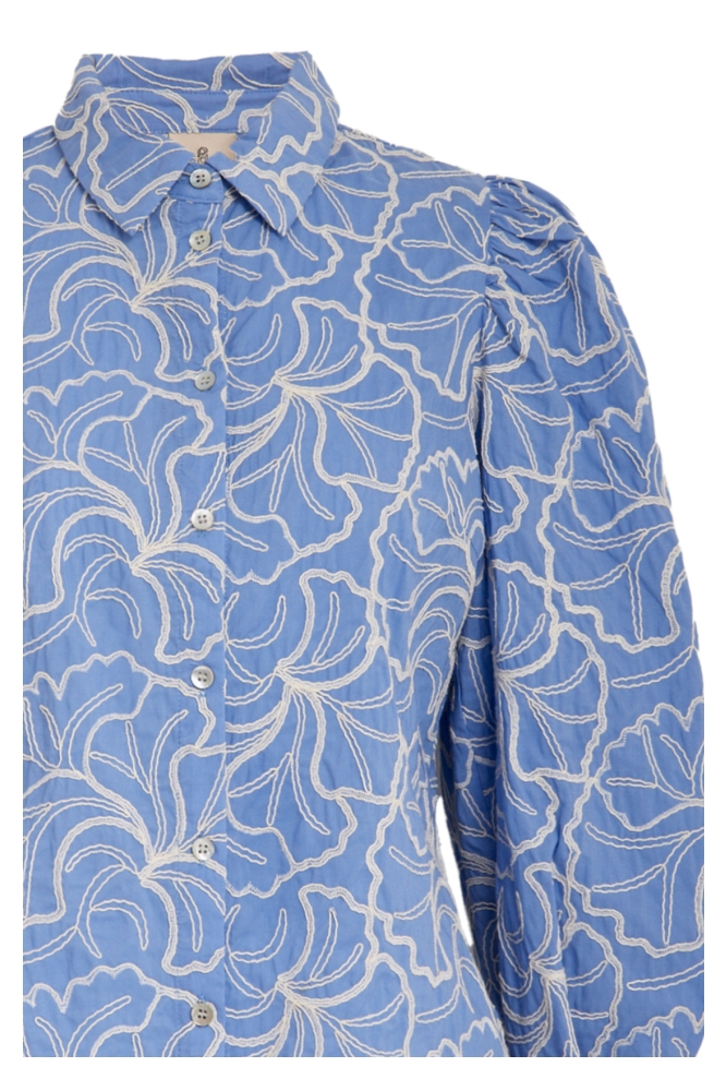 Peppercorn blauwe dames blouse | Close up