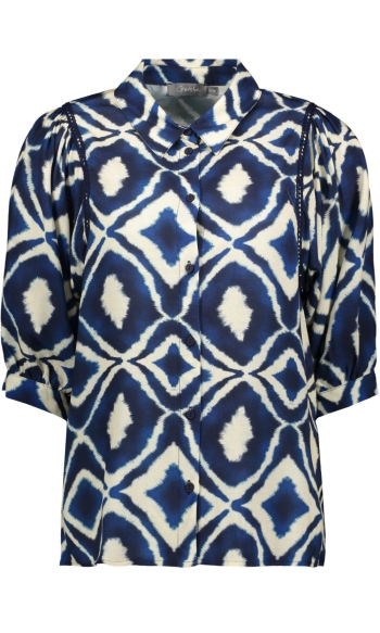 BLOUSE MET PATROON 63120 20 ECRU/NAVY