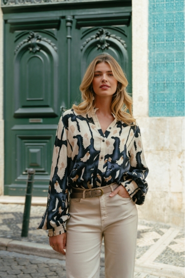 C&S The Label LARA BLOUSE 26VOC12 014607 SAND/LIGHT JEANS BLUE