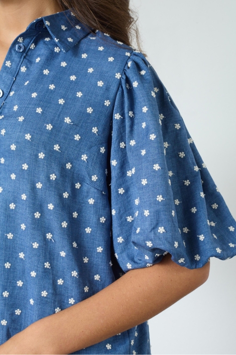 SisterS point blauwe dames blouse | Close up