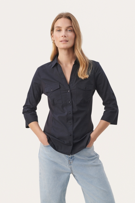 Part Two blauwe dames blouse | Model vooraanzicht