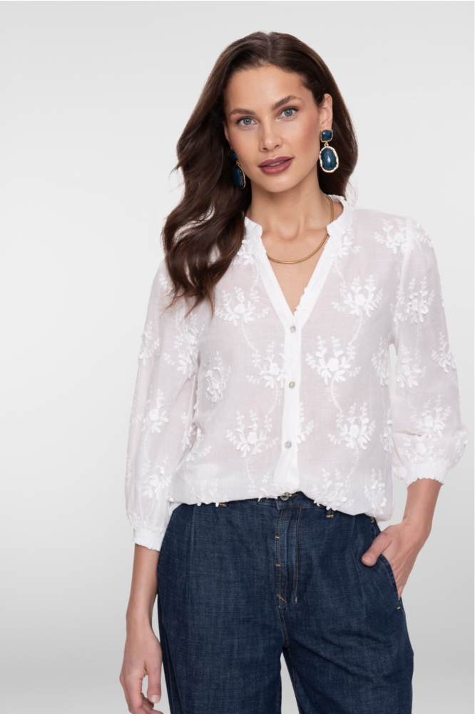 Geisha witte dames blouse | Model vooraanzicht