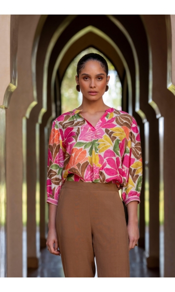 BLOUSE 63283 20 Ecru/Tabacco/Pink