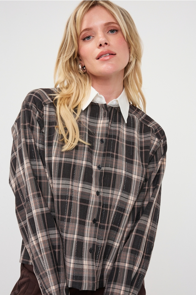 EsQualo grijze dames blouse | Close up