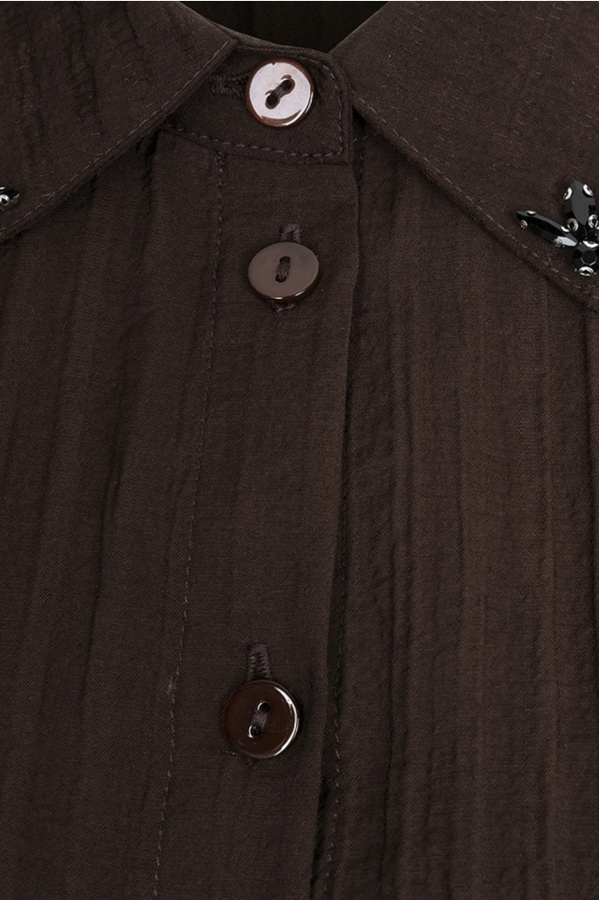 EsQualo bruine dames blouse | Close up