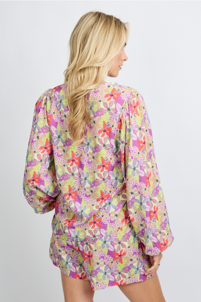 Fluresk multi color dames blouse | Model achteraanzicht