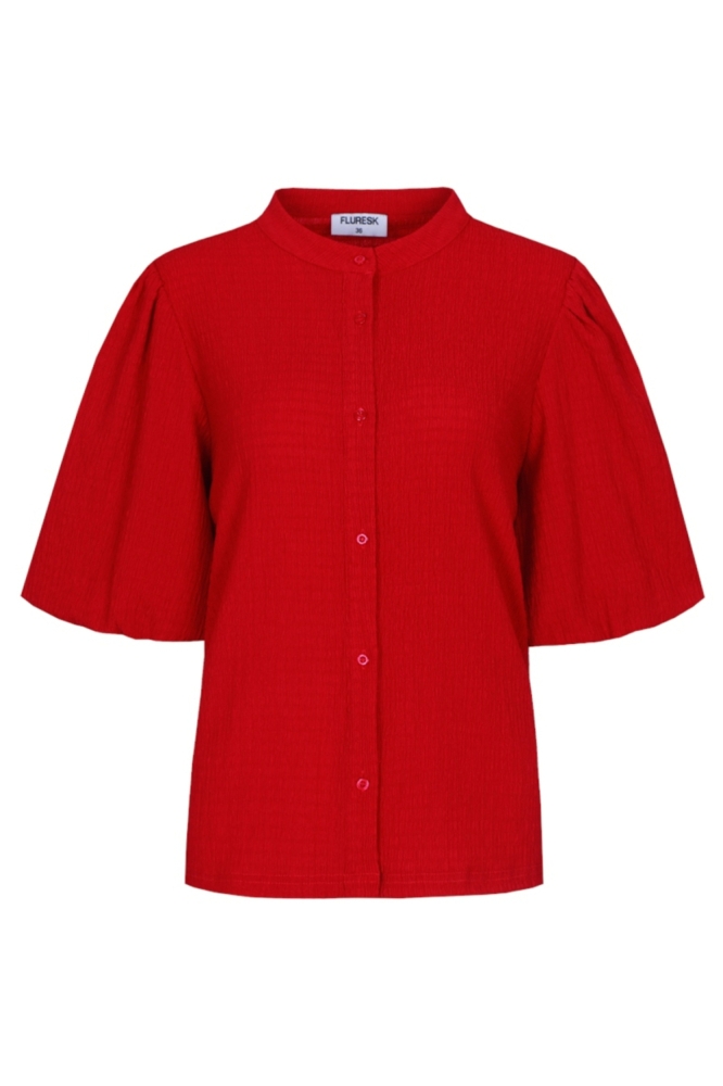 Fluresk rode dames blouse | Vooraanzicht