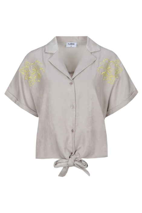 Fluresk taupe dames blouse | Vooraanzicht