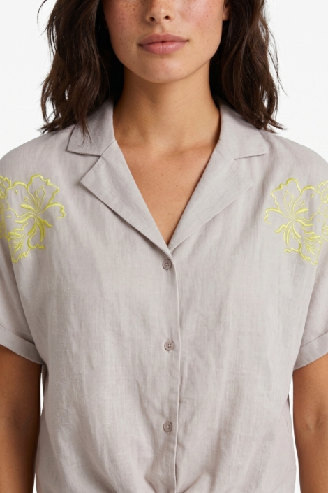 Fluresk taupe dames blouse | Close up