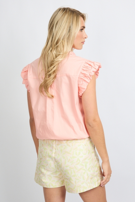 Fluresk roze dames blouse | Model achteraanzicht