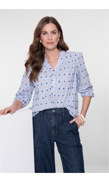 GESTREEPTE BLOUSE MET STIPPEN 63057 14 000625 BLUE