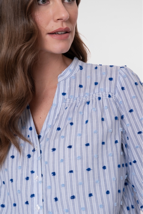 Geisha blauwe dames blouse | Close up