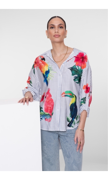 BLOUSE MET TROPISCHE PRINT 63162 70 000600 LIGHT BLUE/OFF-WHITE/PINK/GREEN