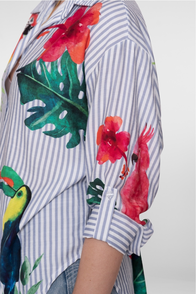 Geisha blauwe dames blouse | Model zijaanzicht