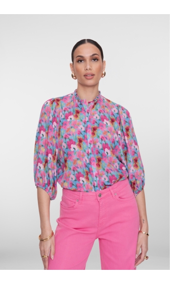 BLOUSE MET BLOEMEN DETAIL 63203 20 000625 BRIGHT BLUE/PINK