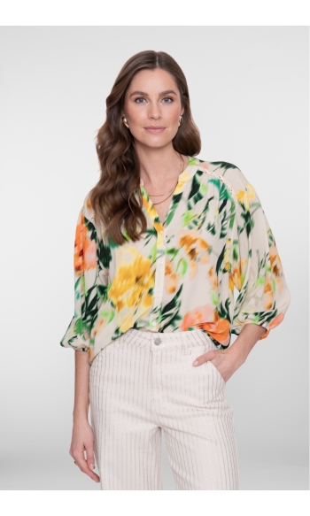BLOUSE MET V HALS 63209 20 000718 ECRU/GREEN