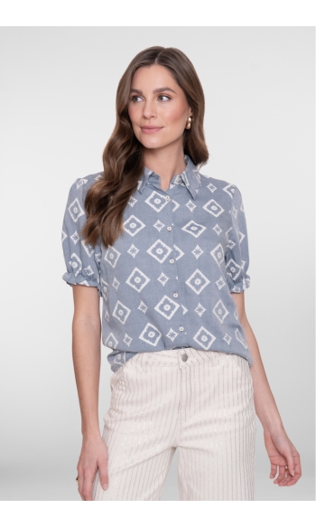 BLOUSE MET PUNTKRAAG 63268 20 000625 BLUE/ECRU
