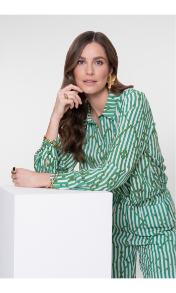 BLOUSE MET PUNTKRAAG 63279 20 000718 ECRU/GREEN