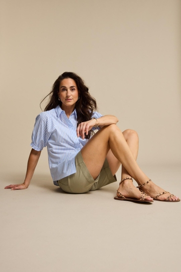 Red Button VICTORIA POPLIN STRIPE SHORT SL SRB4983 Light Blue