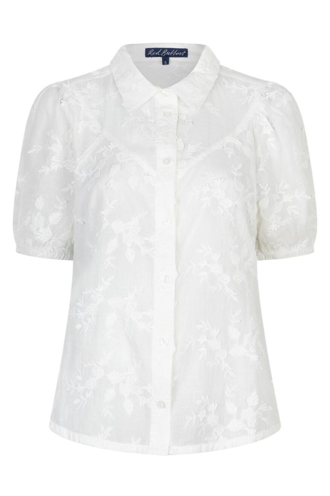 Red Button witte dames blouse | Vooraanzicht