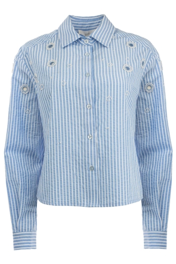 I-coni-K Blouse NANOU SEERSUCKER WITH PEARLS 26S P565 01 366 JEANS BLUE