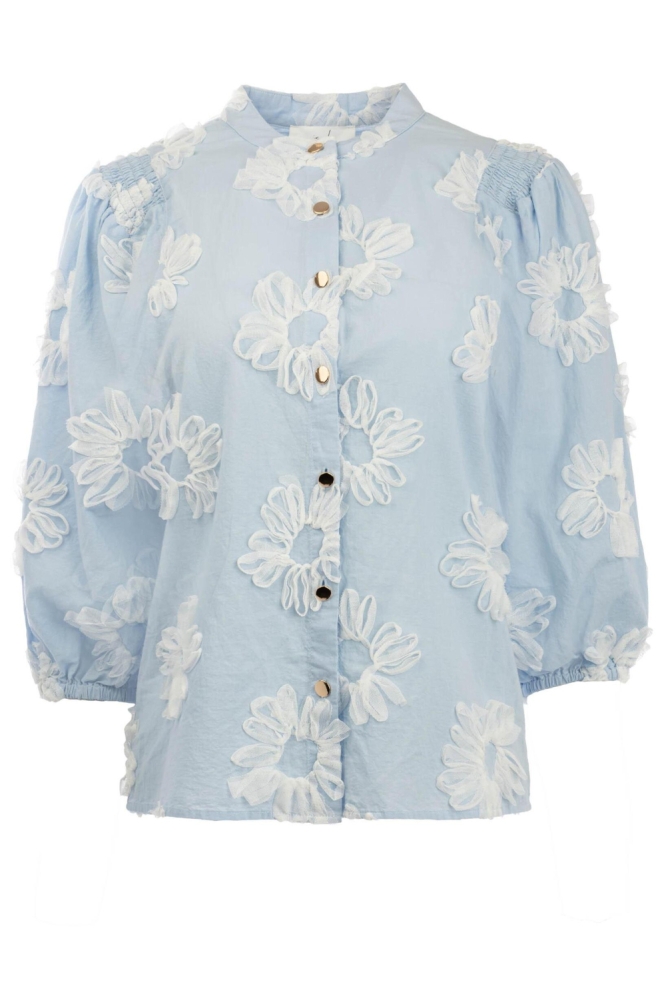 I-coni-K blauwe dames blouse | Vooraanzicht