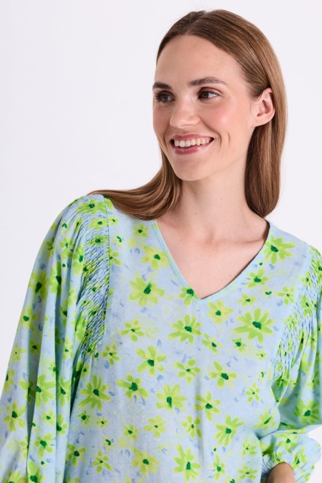 Freequent blauwe dames blouse | Close up