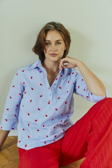 Freequent Blouse FQROSAN SHIRT 207696 BLUE BELL w. SWEET LILAC