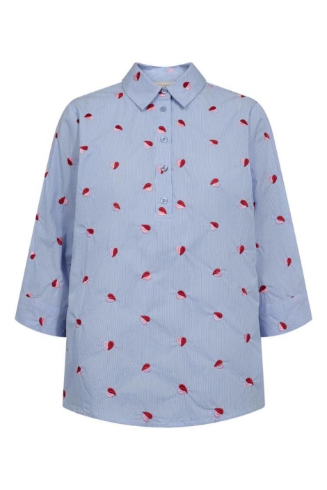 Freequent blauwe dames blouse | Vooraanzicht