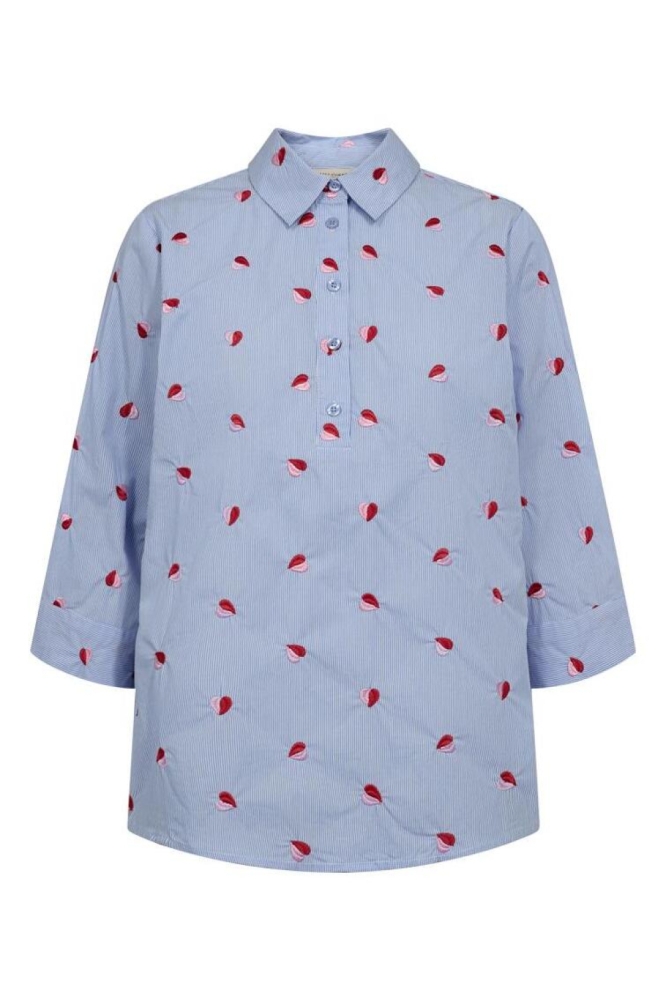 Freequent blauwe dames blouse | Vooraanzicht