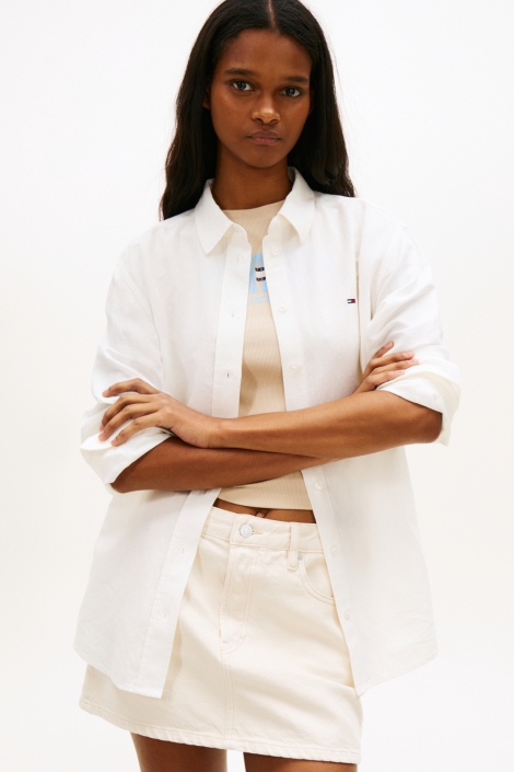 Tommy Jeans ecru dames blouse | Model vooraanzicht