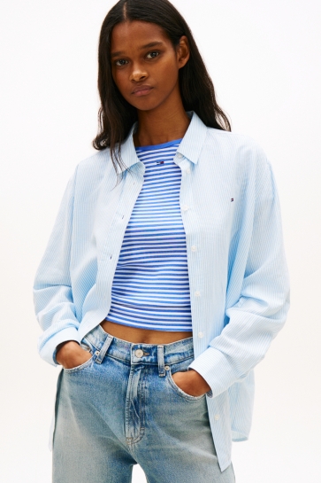 Tommy Jeans RELAXED FIT OVERHEMD VAN LINNENMIX DW0DW22209 0A6 LIGHT POWDERY BLUE/STRIPE