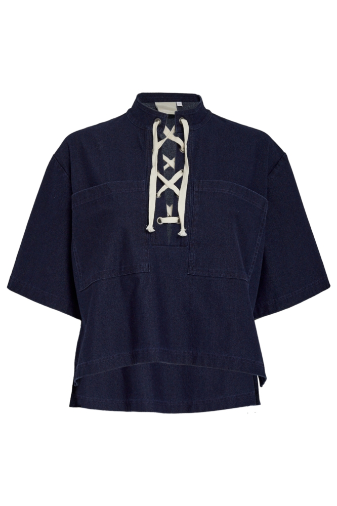 Peppercorn blauwe dames blouse | Close up