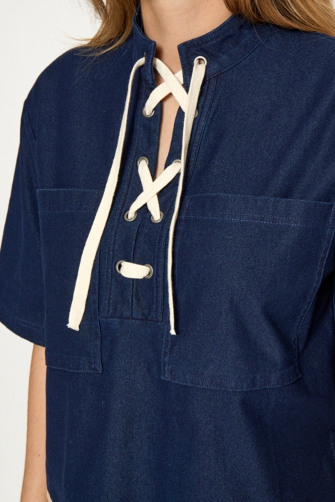 Peppercorn blauwe dames blouse | Close up