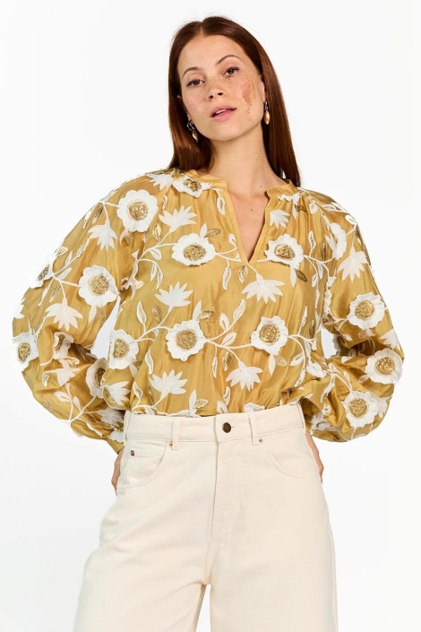 Aaiko gouden dames blouse | Model vooraanzicht
