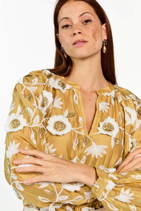 Aaiko gouden dames blouse | Close up