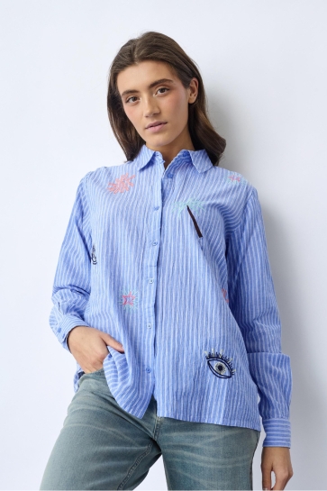 SisterS point Blouse IBISA SH3 19699 BLUE STRIPE BEACH