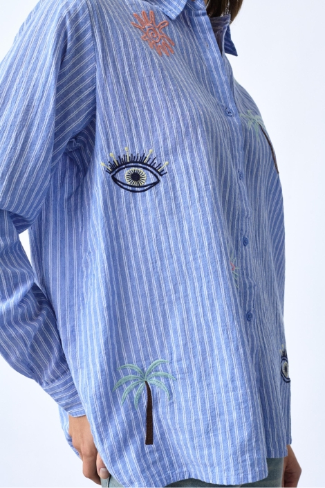 SisterS point blauwe dames blouse | Close up