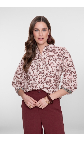 BLOUSE MET BLOEMETJES PATROON EN DOT DETAIL 63191 20 Ecru/Cherry Red