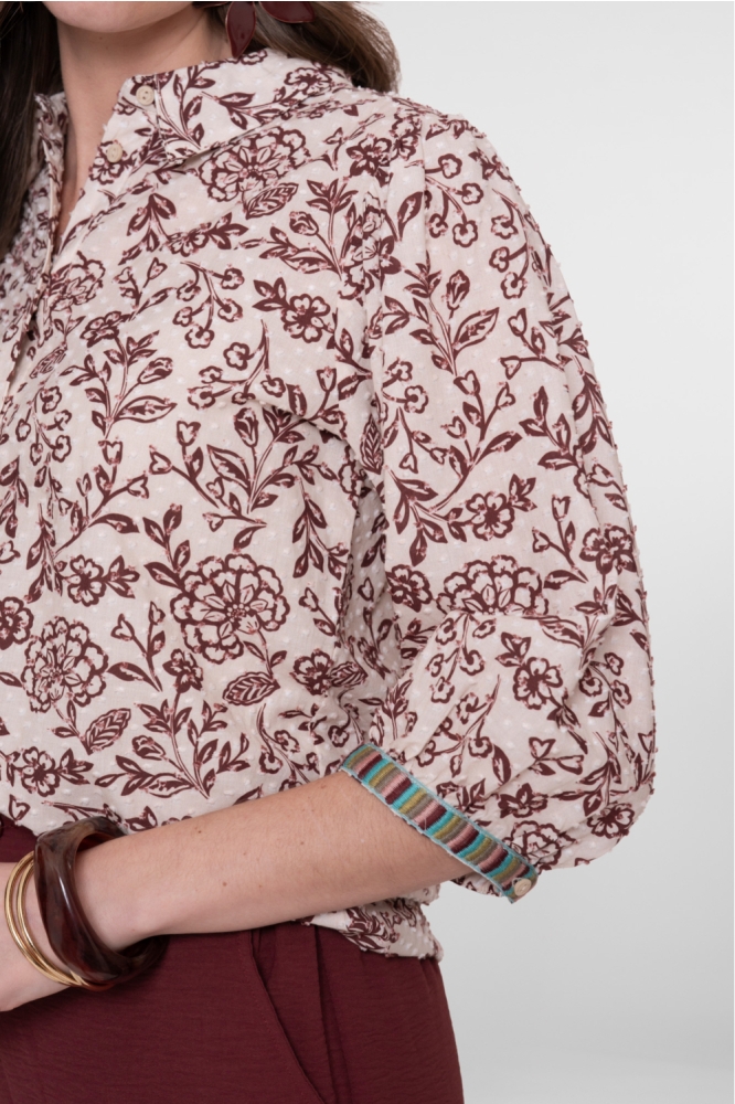 Geisha bordeaux dames blouse | Close up