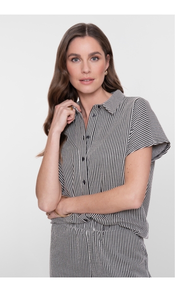 BLOUSE MET STREPEN EN KORTE MOUWEN 63193 20 Black/Ecru