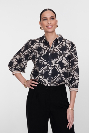 Geisha BLOUSE MET WAAIERPRINT 63208 20 Black/Ecru